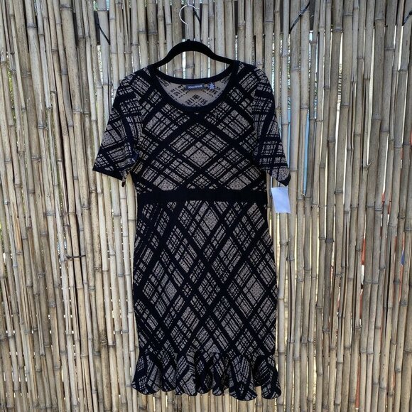 NINA LEONARD PLAID PRINTED RUFFLE PEPLUM HEM KNIT SWEATER DRESS SMALL - Picture 3 of 8